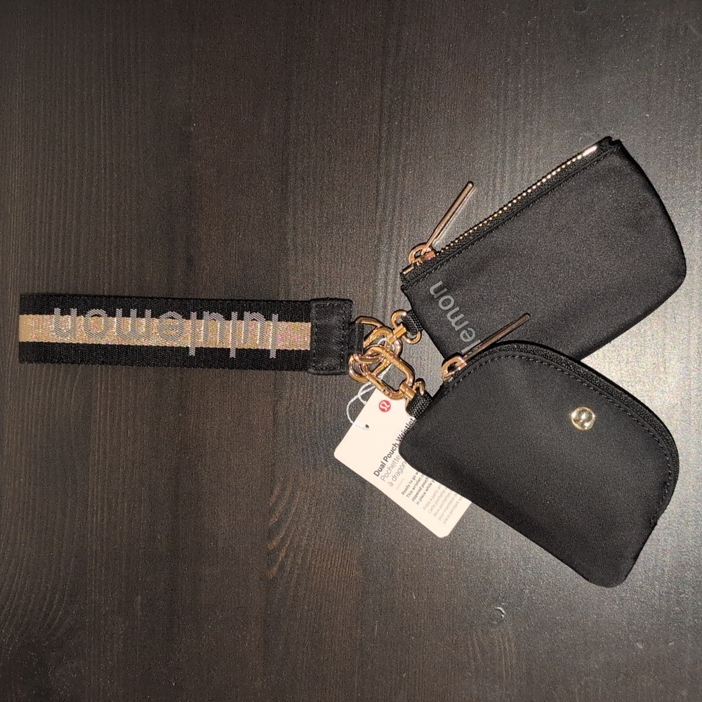 NWT Lululemon Dual Wristlet, Black and Gold